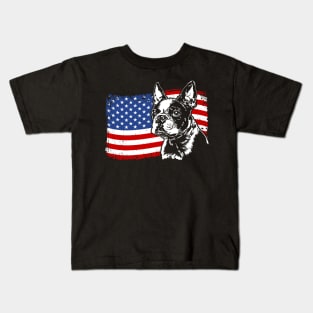 Proud Boston Terrier American Flag patriotic dog Kids T-Shirt